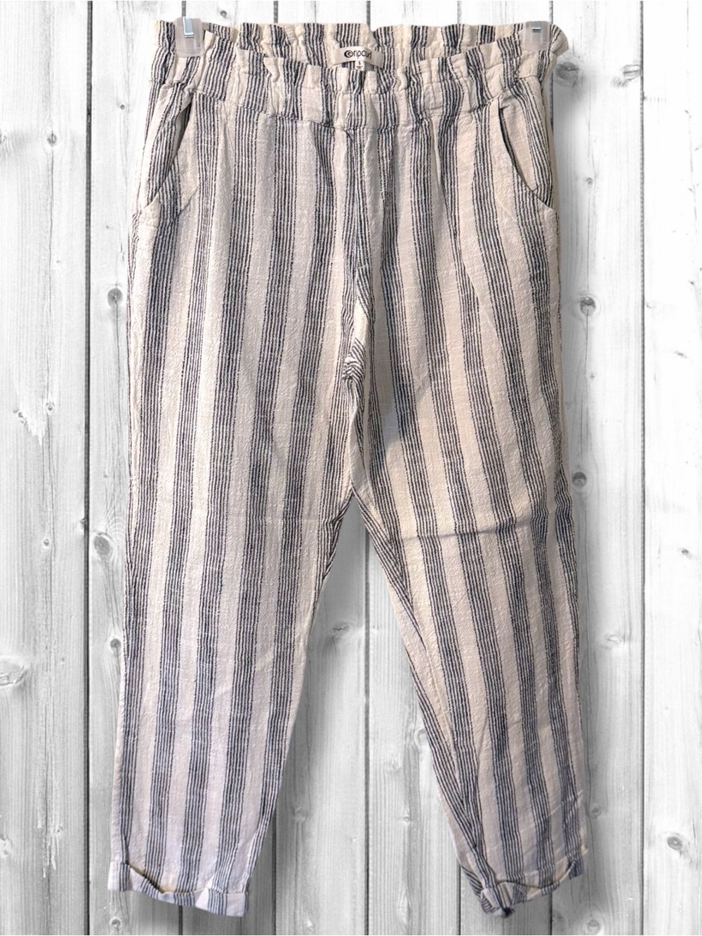 🌼Rip Curl striped Linen-Blend Elastic Waist Pants - Blue & White